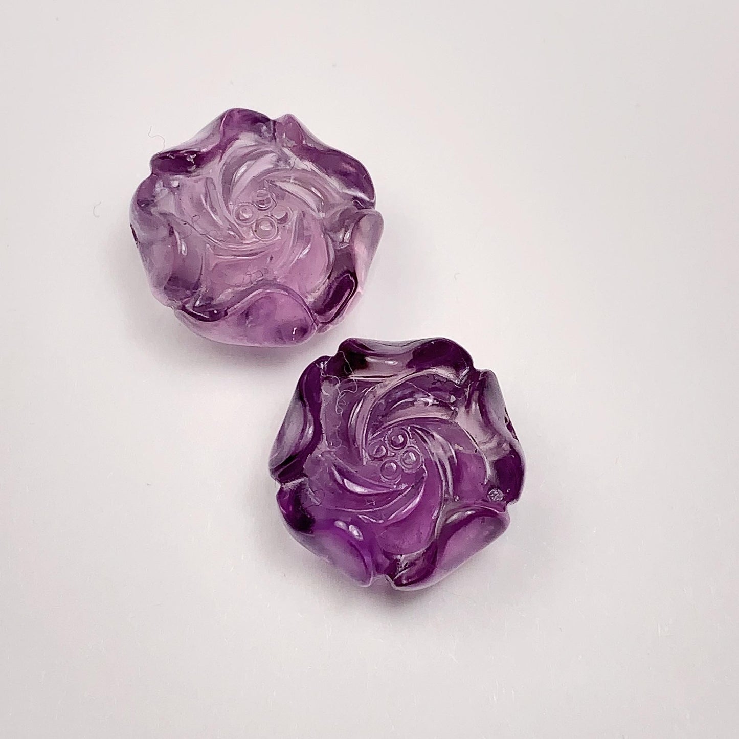 15mm Good Detail Carved  Natural Purple Amethyst Beads Loose Gems Gemstone Flowers Peony cut