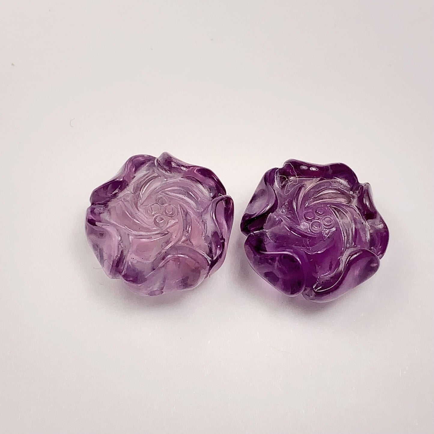 15mm Good Detail Carved  Natural Purple Amethyst Beads Loose Gems Gemstone Flowers Peony cut