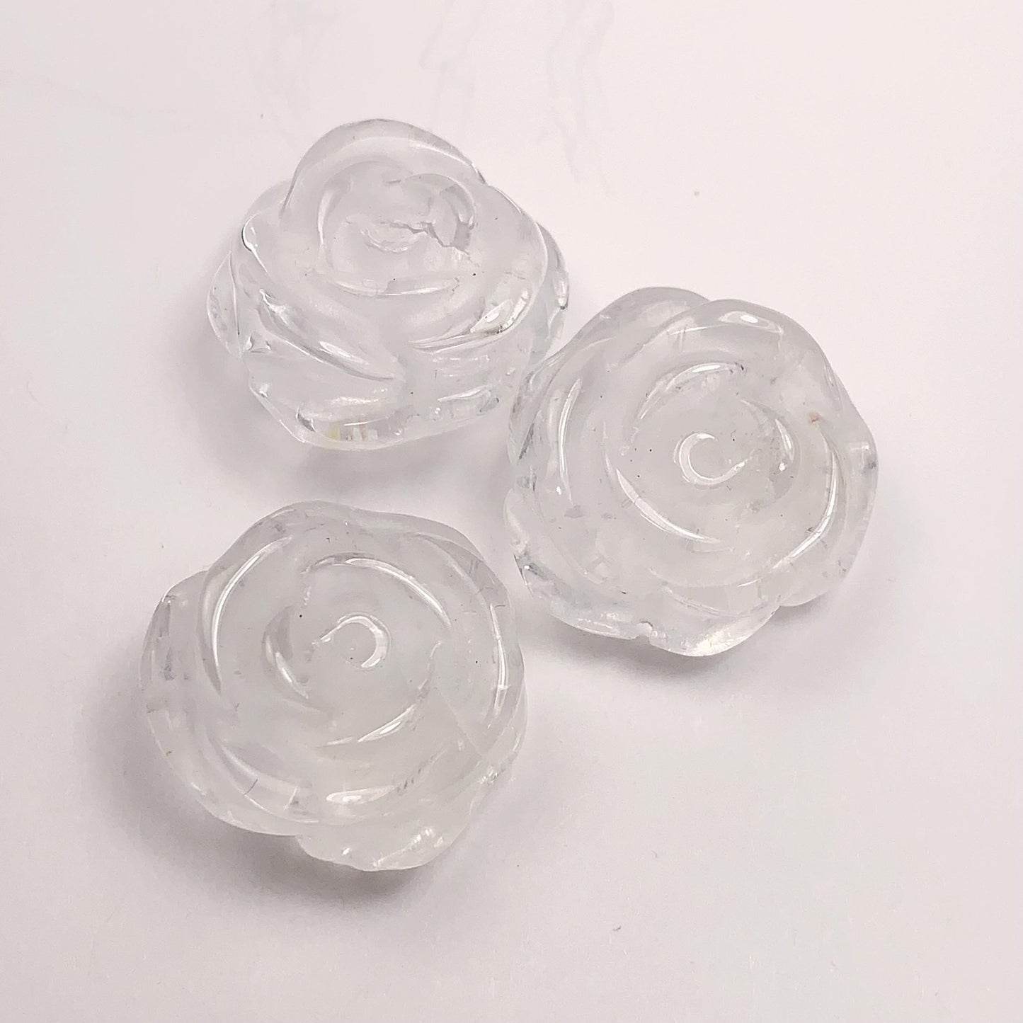 21mm Carved Quartz Crystal Rose Beads: Natural Clear Gemstone