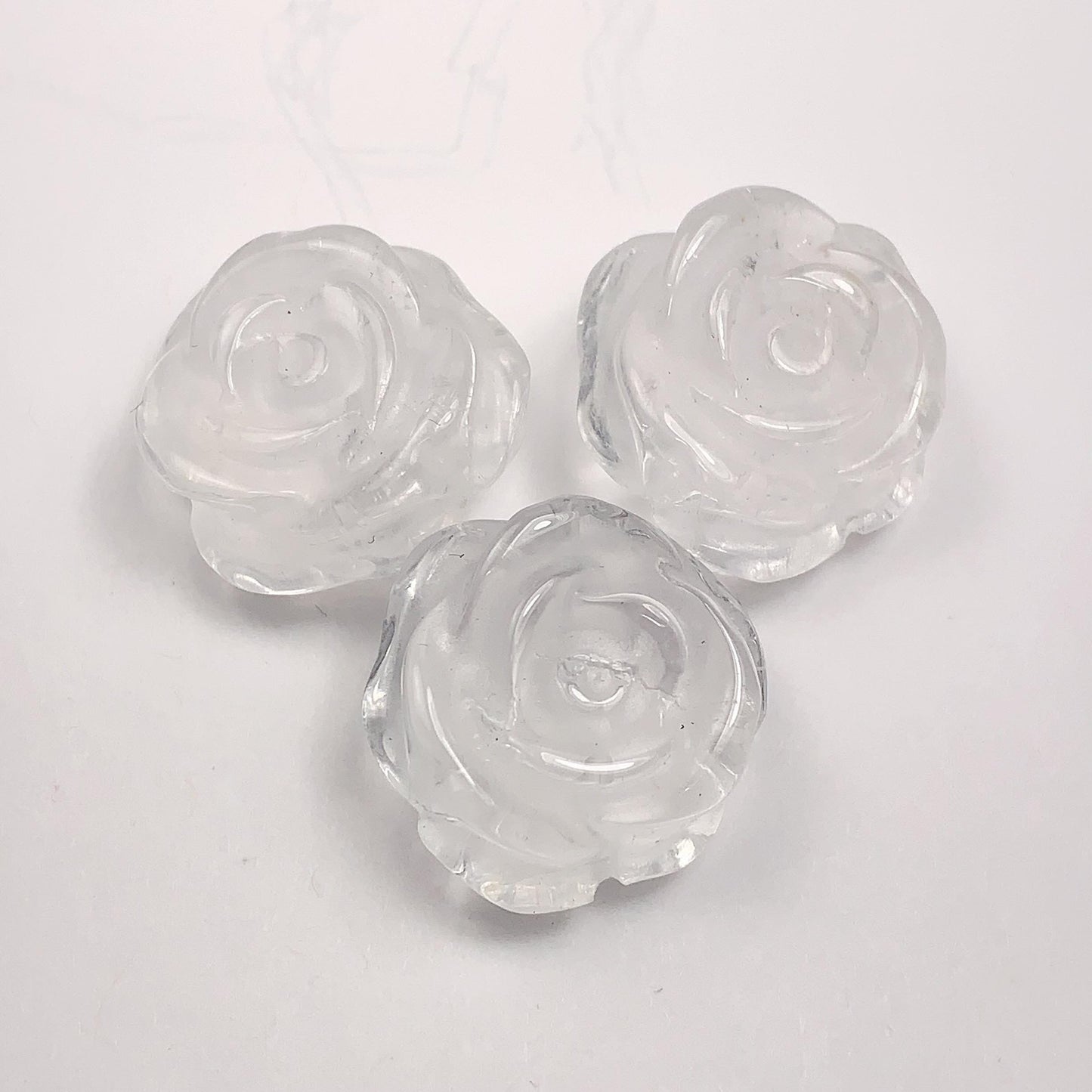 21mm Carved Quartz Crystal Rose Beads: Natural Clear Gemstone