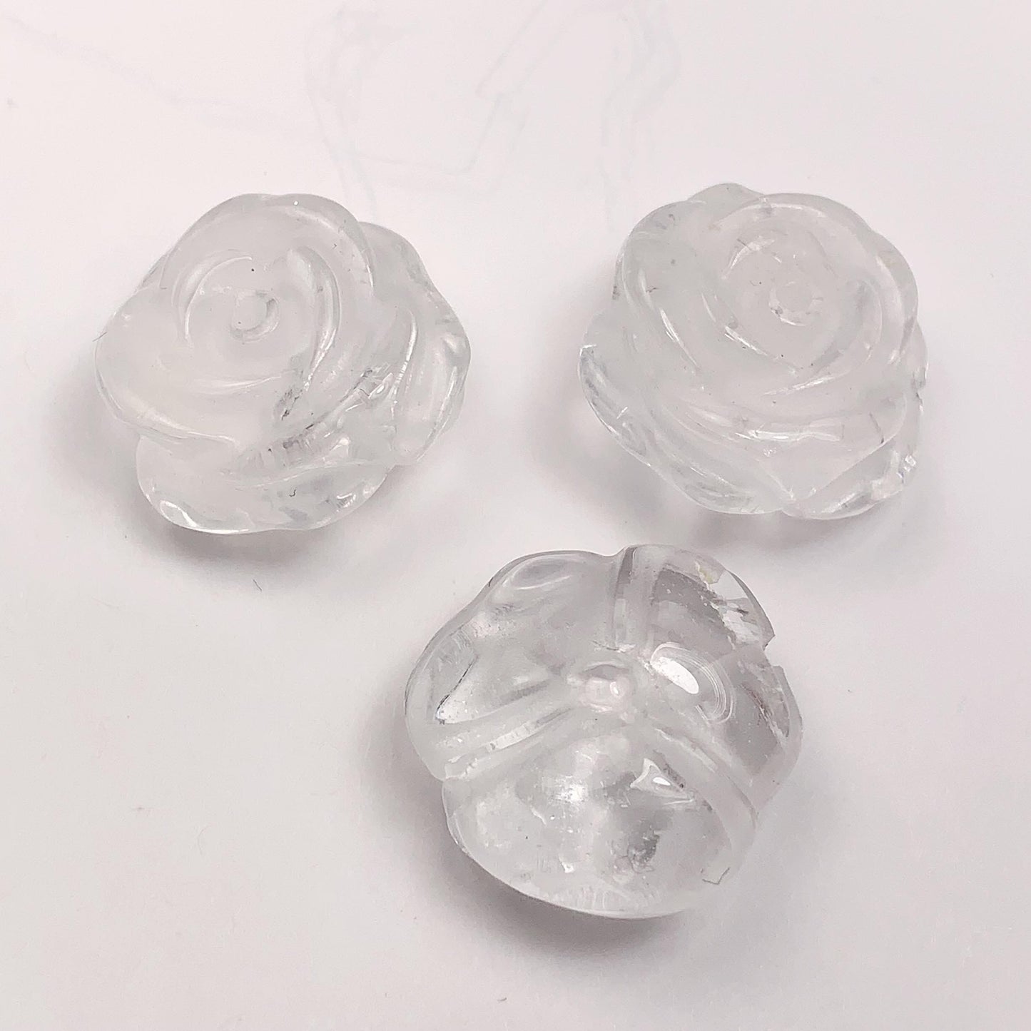 21mm Carved Quartz Crystal Rose Beads: Natural Clear Gemstone
