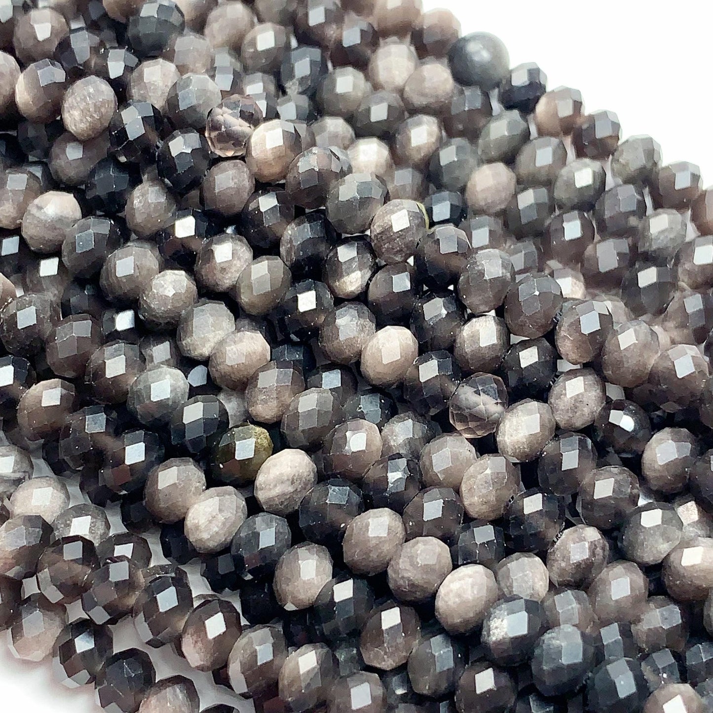 5x4mm Grade AAA+ Genuine Natural Black Silver Obsidian Faceted Rondelle Beads 15.5" Strand Gold