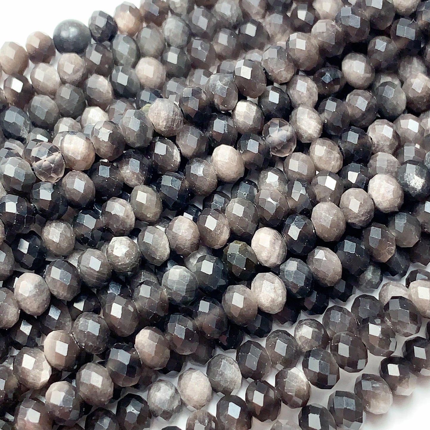5x4mm Grade AAA+ Genuine Natural Black Silver Obsidian Faceted Rondelle Beads 15.5" Strand Gold