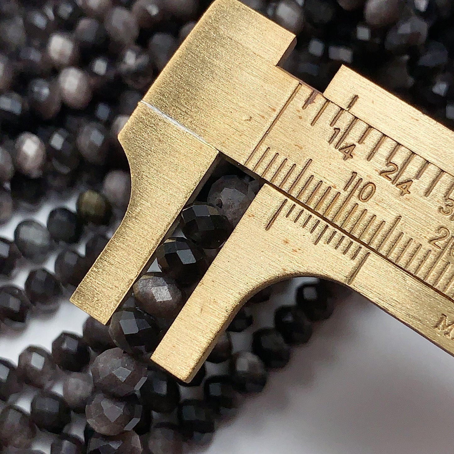 5x4mm Grade AAA+ Genuine Natural Black Silver Obsidian Faceted Rondelle Beads 15.5" Strand Gold