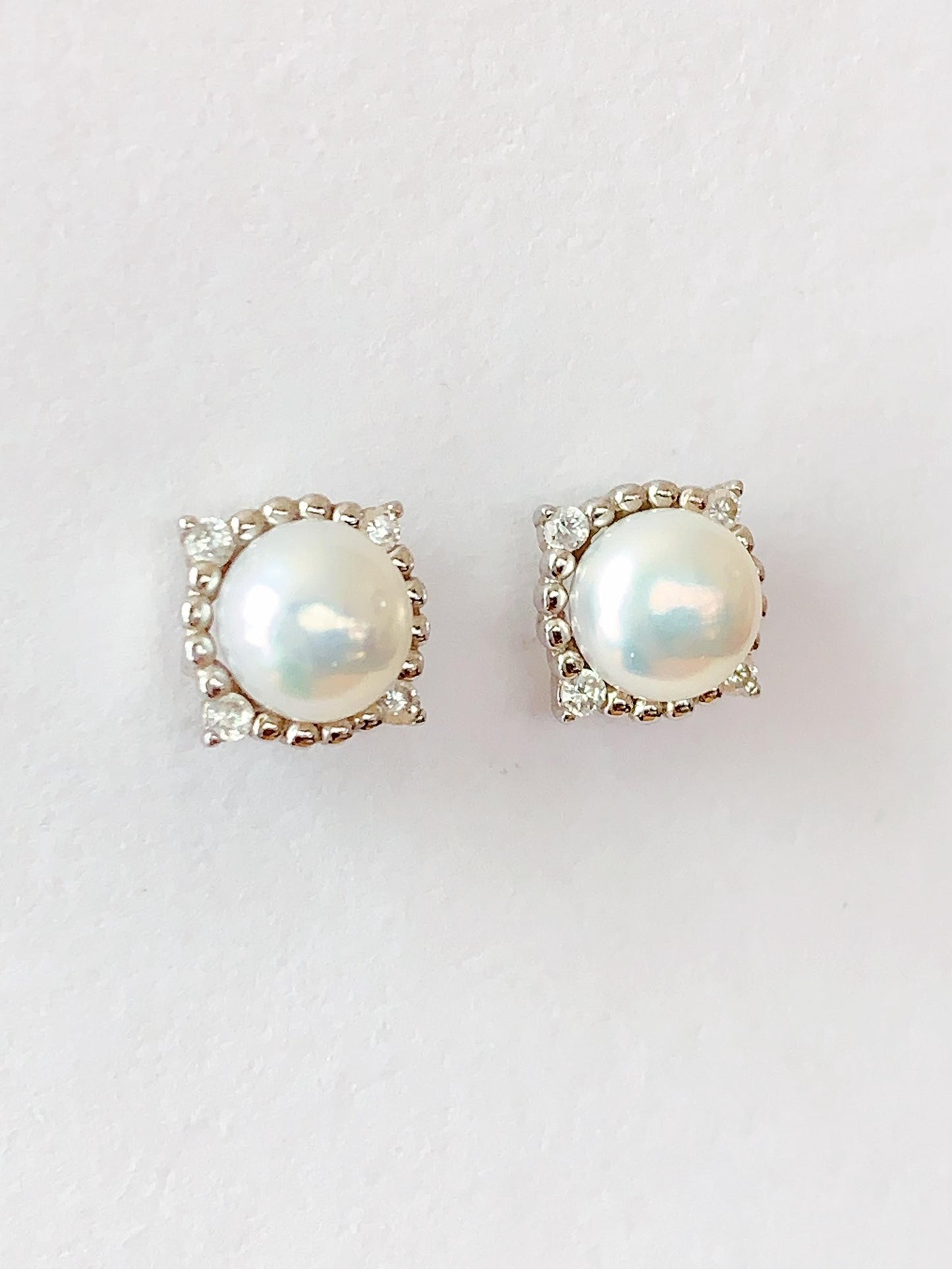 Freshwater Pearl Earrings: 18k White Gold Plated Sterling Silver Studs