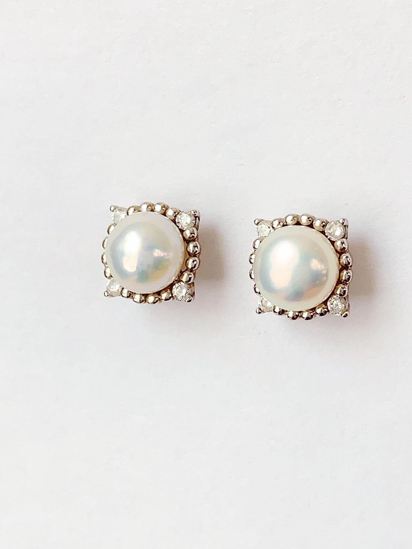 Freshwater Pearl Earrings: 18k White Gold Plated Sterling Silver Studs