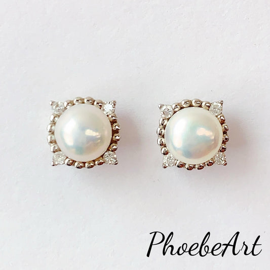 Freshwater Pearl Earrings: 18k White Gold Plated Sterling Silver Studs