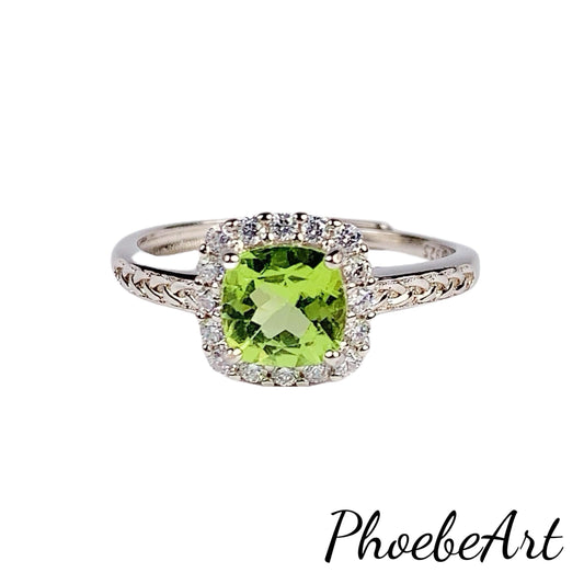 Peridot Ring: 18K Gold Plated Sterling Silver, AAA Grade
