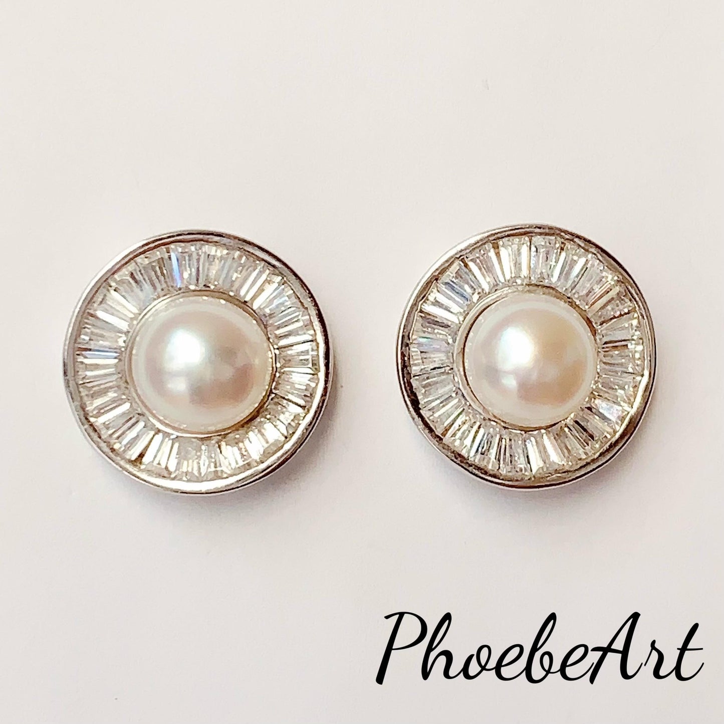 7.5mm High Quality Natural Freshwater pearls 18k White Gold Plated S 925 Sterling Silver Earrings ear stud