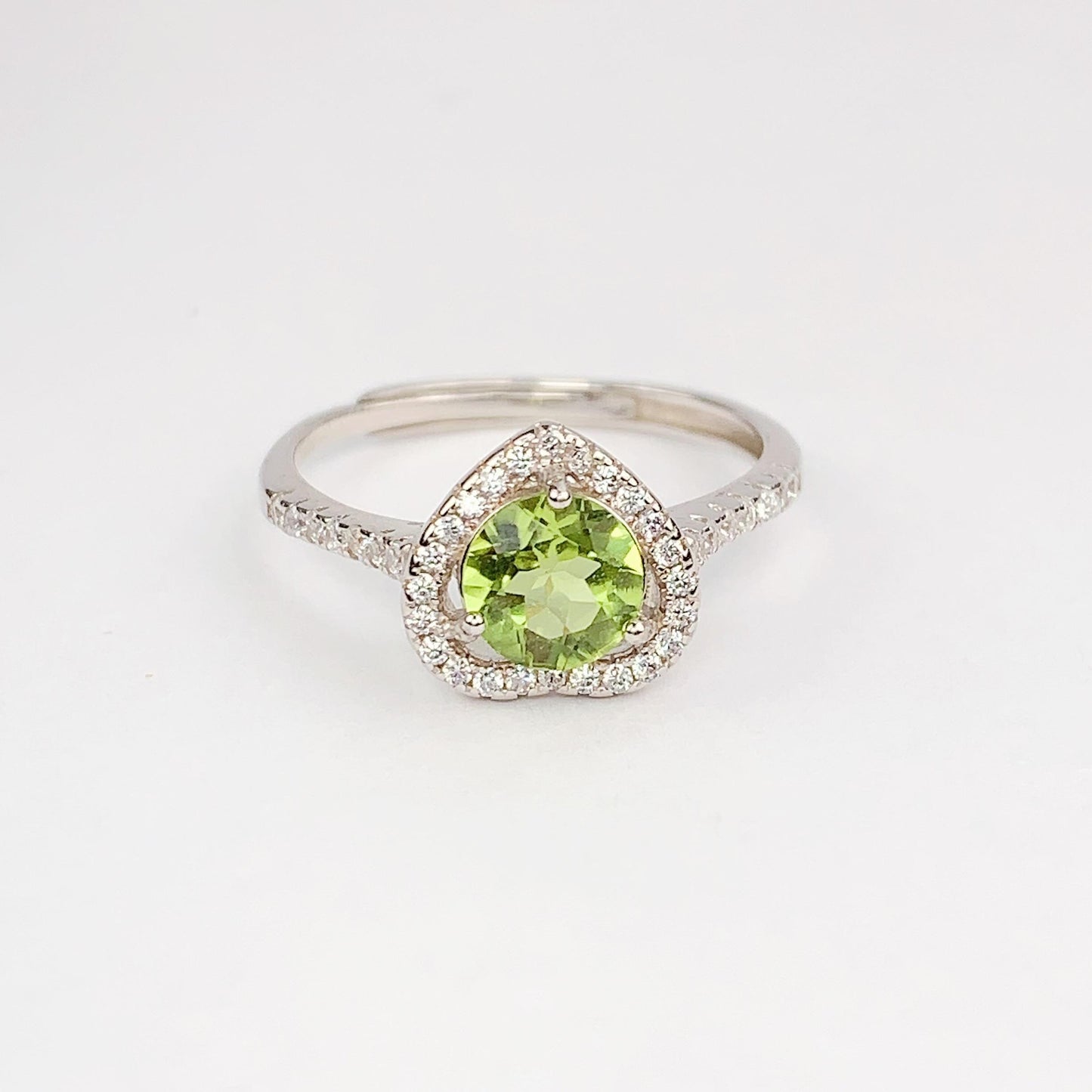 Green Peridot Ring: 18K Gold Plated Sterling Silver, Adjustable