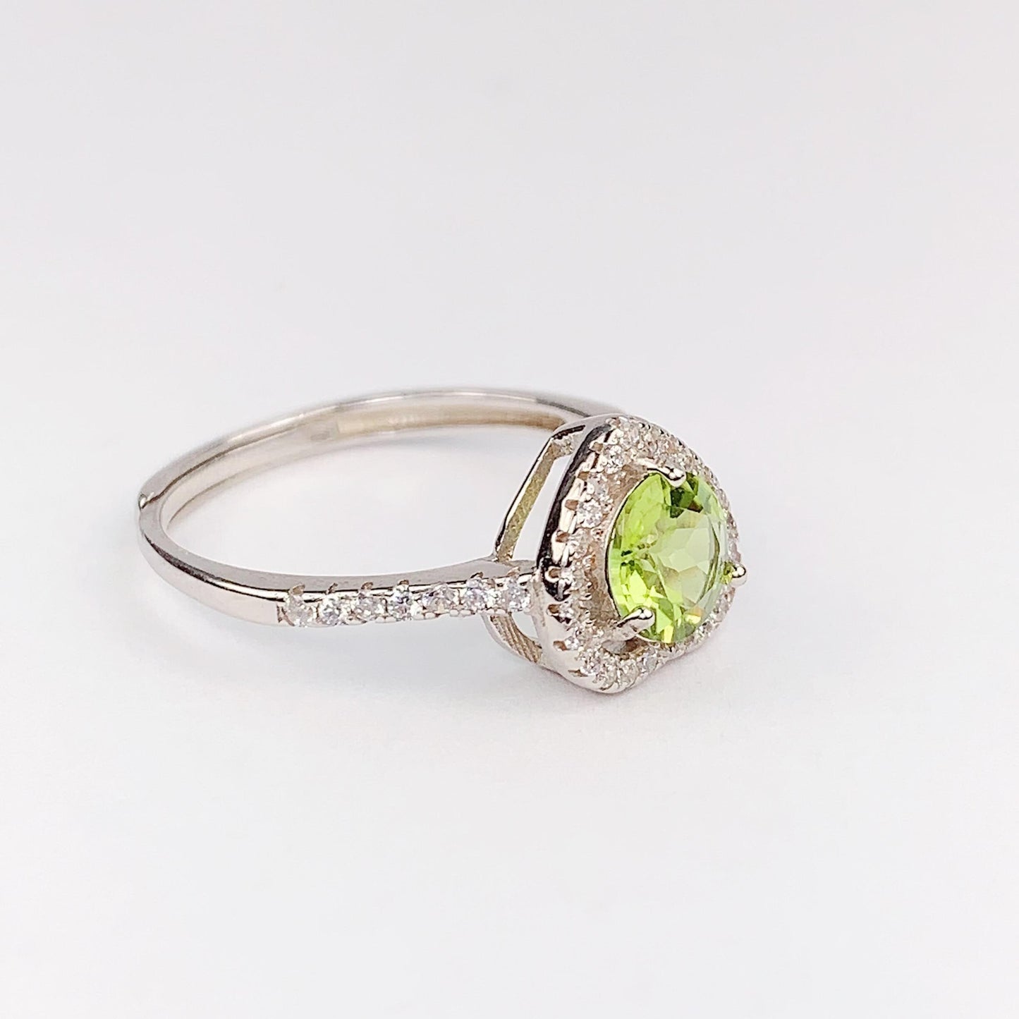 Green Peridot Ring: 18K Gold Plated Sterling Silver, Adjustable
