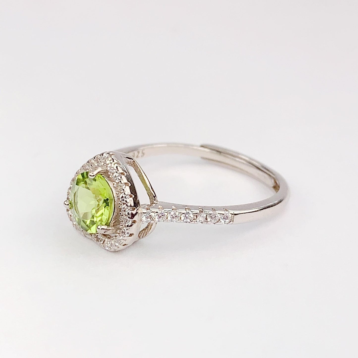 Green Peridot Ring: 18K Gold Plated Sterling Silver, Adjustable