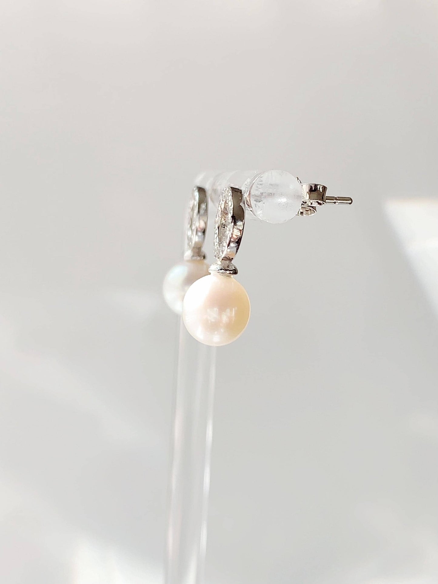 Freshwater Pearl Earrings: 18k White Gold Plated Sterling Silver Studs