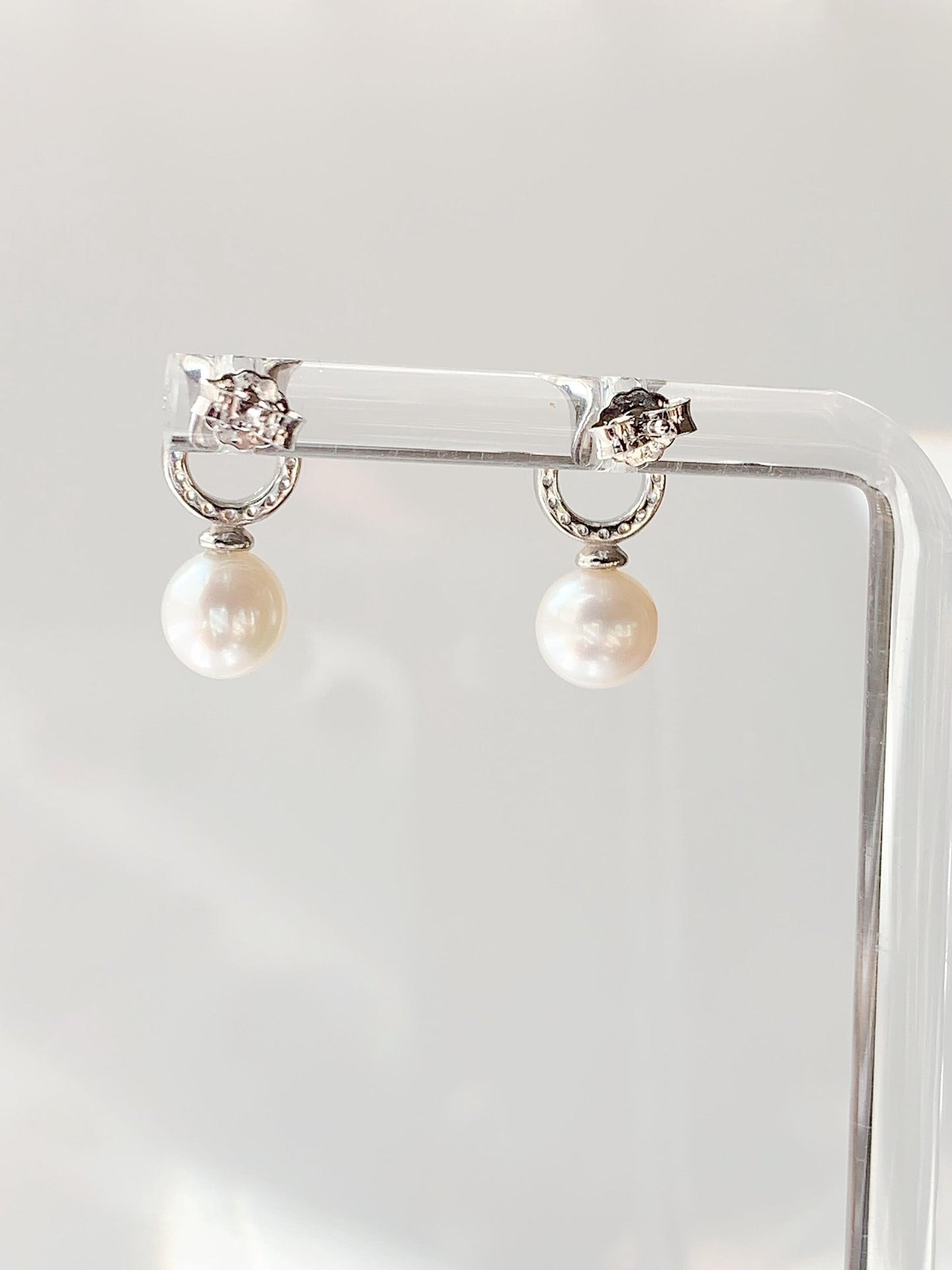 Freshwater Pearl Earrings: 18k White Gold Plated Sterling Silver Studs
