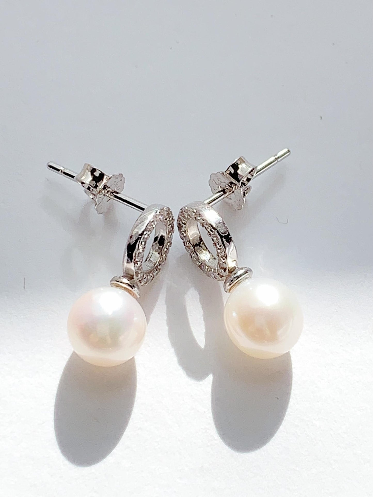 Freshwater Pearl Earrings: 18k White Gold Plated Sterling Silver Studs