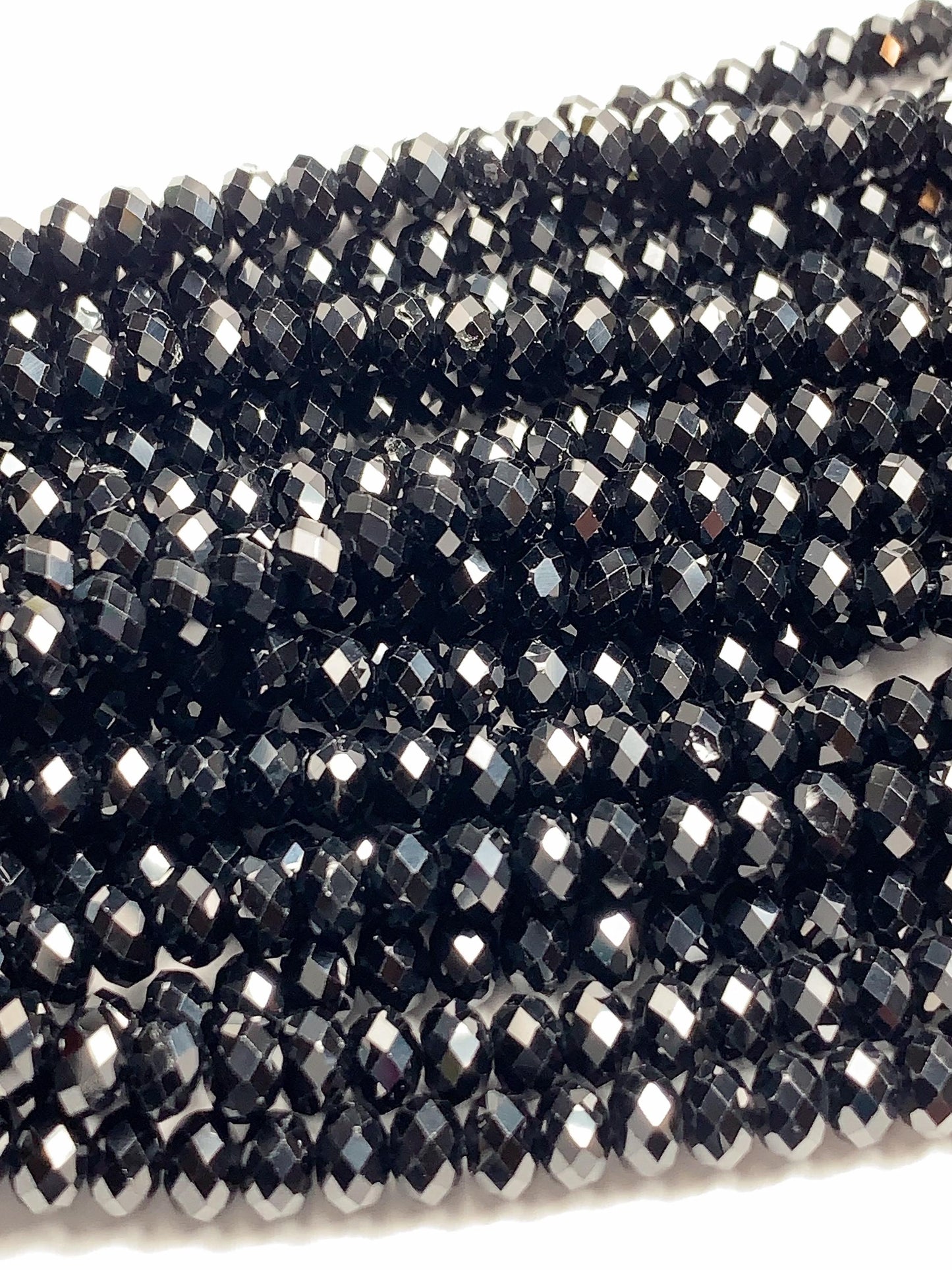 Grade AAA+ Genuine Natural Black Spirel Faceted Rondelle Beads 15.5" Strand 3mm X 2mm