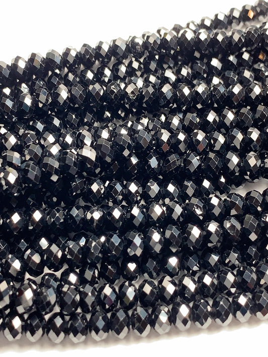 Grade AAA+ Genuine Natural Black Spirel Faceted Rondelle Beads 15.5" Strand 3mm X 2mm