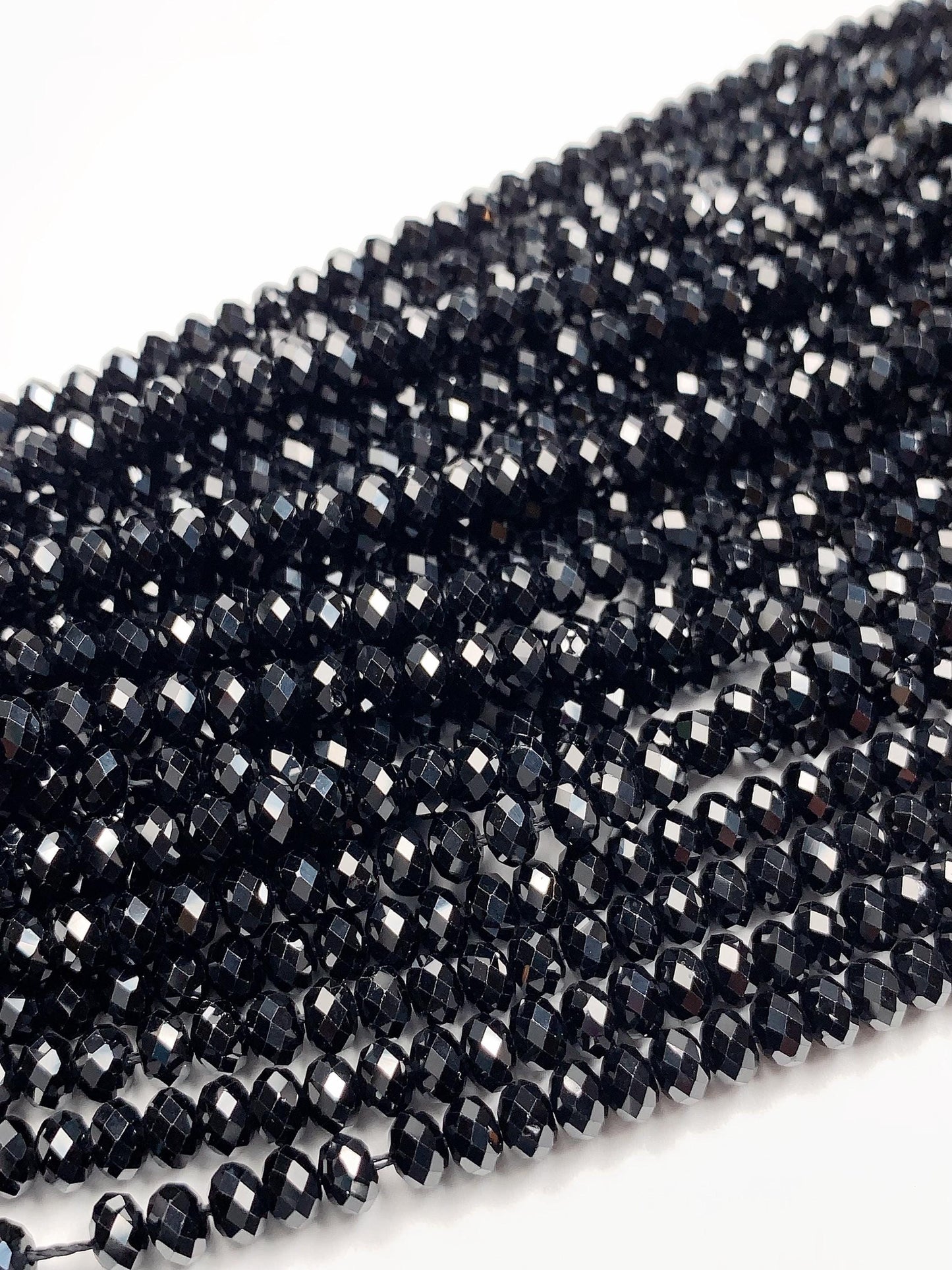 Grade AAA+ Genuine Natural Black Spirel Faceted Rondelle Beads 15.5" Strand 3mm X 2mm