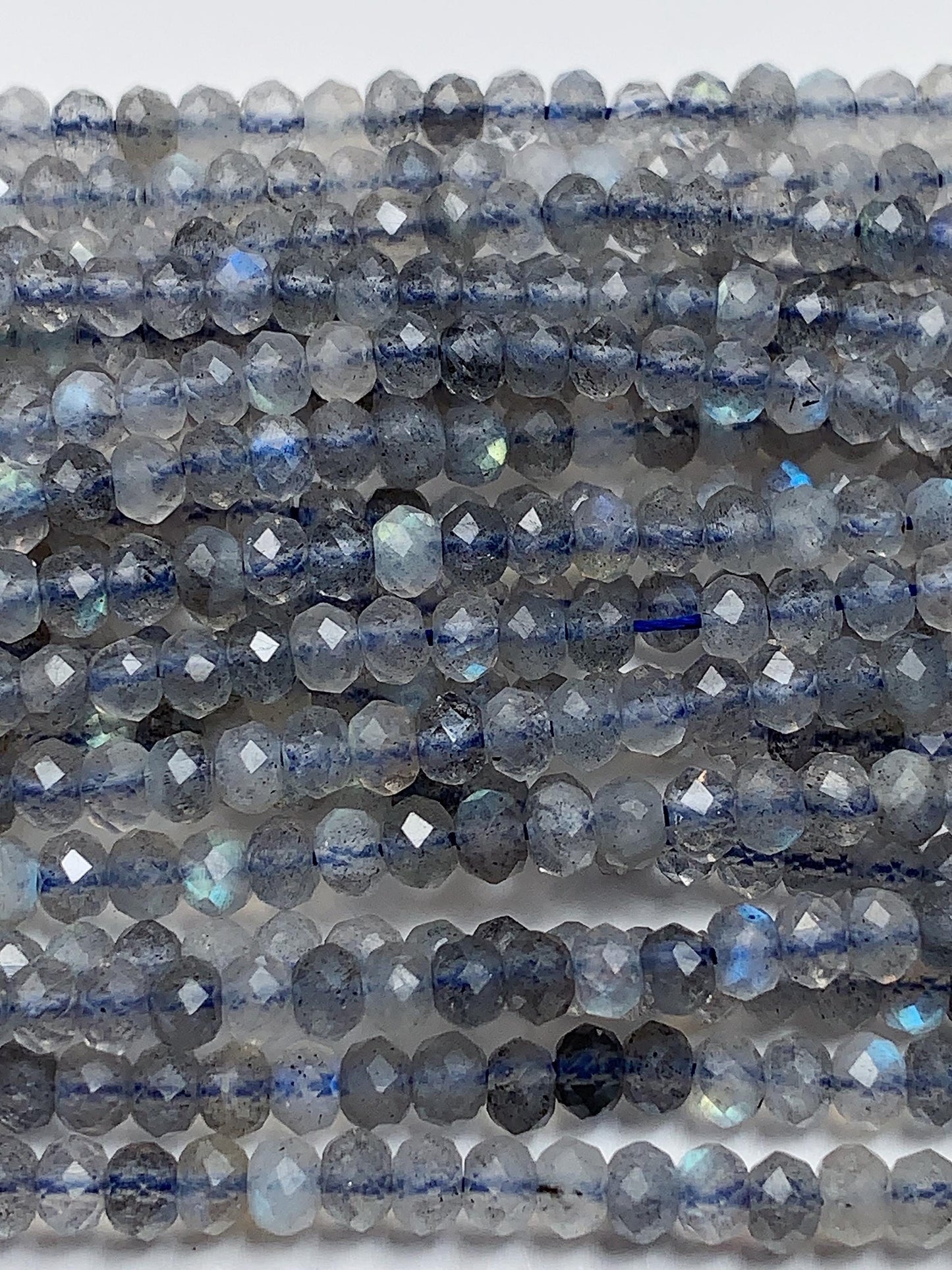 3x4mm Grade AAA Natural Blue Gray Labradorite Faceted Rondelle Beads 15.5" Strandba