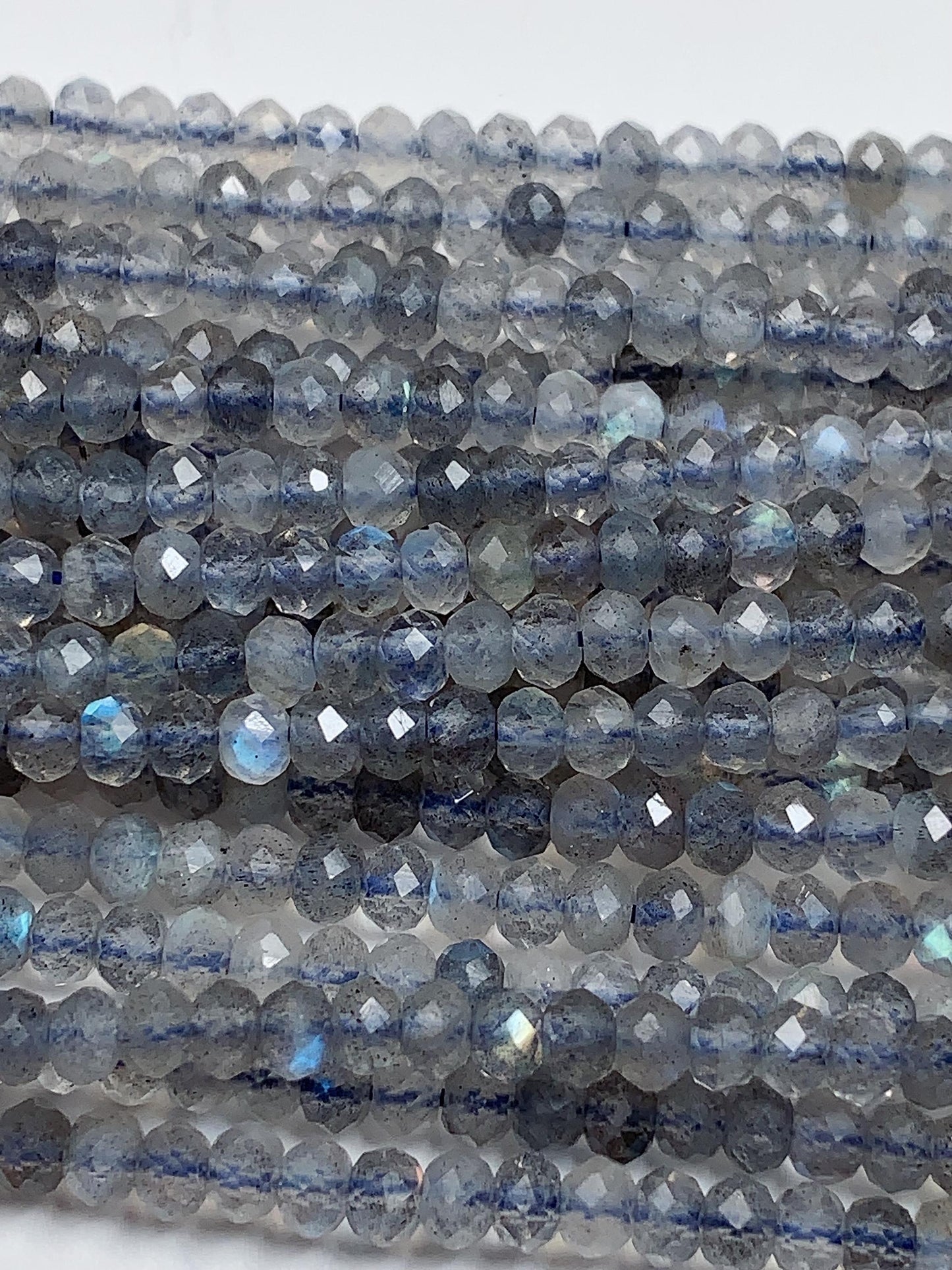 3x4mm Grade AAA Natural Blue Gray Labradorite Faceted Rondelle Beads 15.5" Strandba