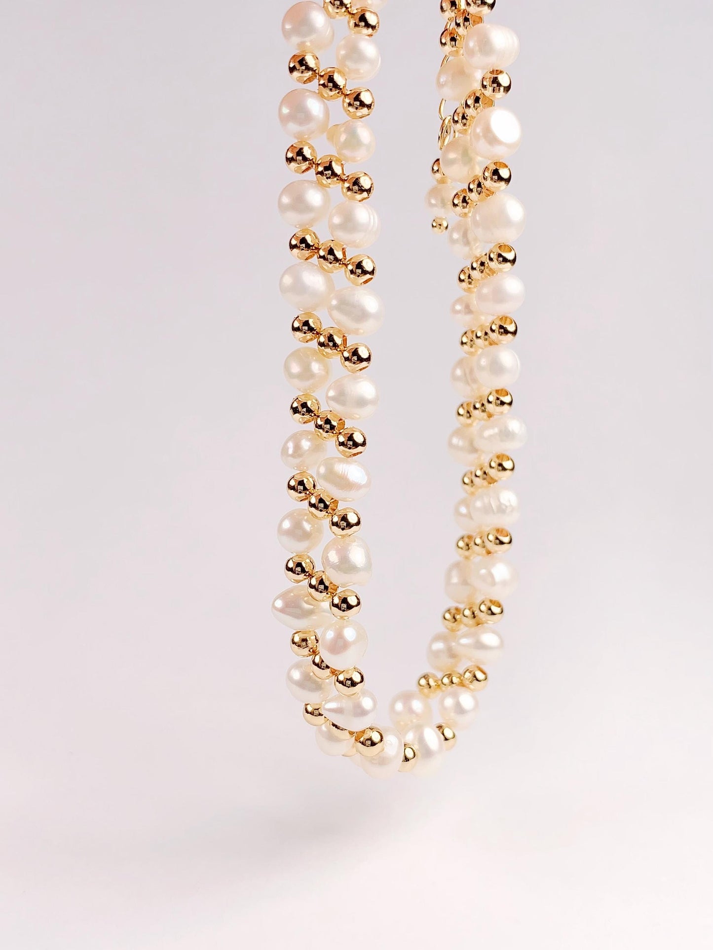 18k Gold Filled Pearl Jewelry Set: Freshwater Pearl Necklace, Bracelet & Earrings