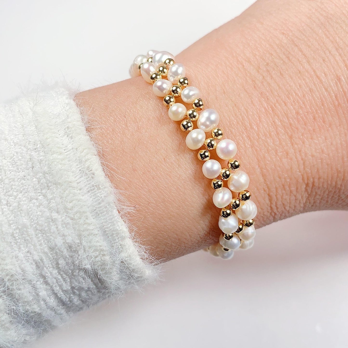 18k Gold Filled Pearl Jewelry Set: Freshwater Pearl Necklace, Bracelet & Earrings