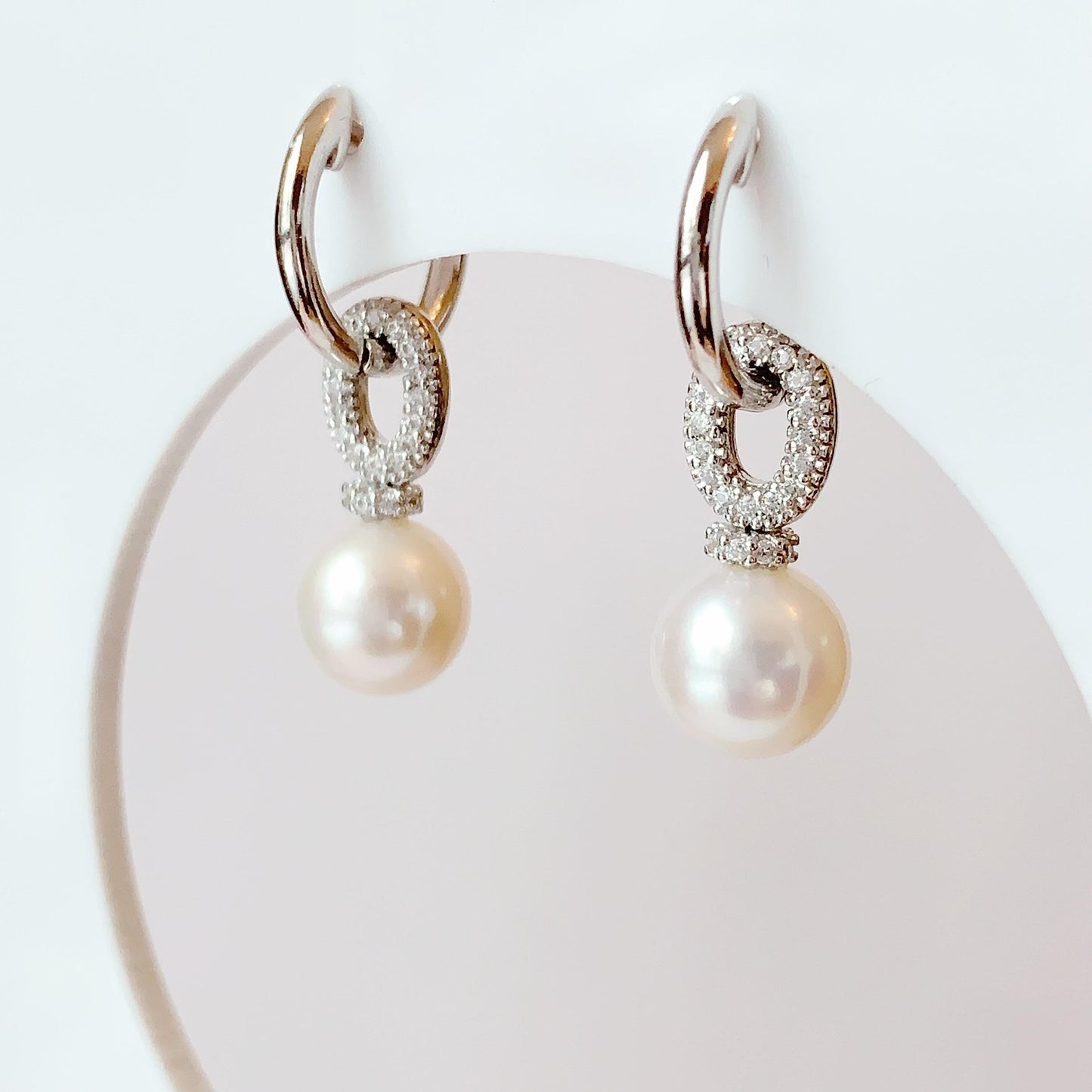 8.5mm Freshwater Pearl Earrings: Sterling Silver, Zircon Accent