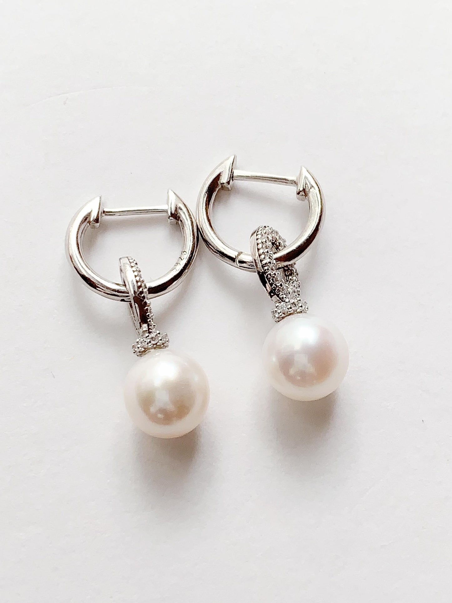 8.5mm Freshwater Pearl Earrings: Sterling Silver, Zircon Accent