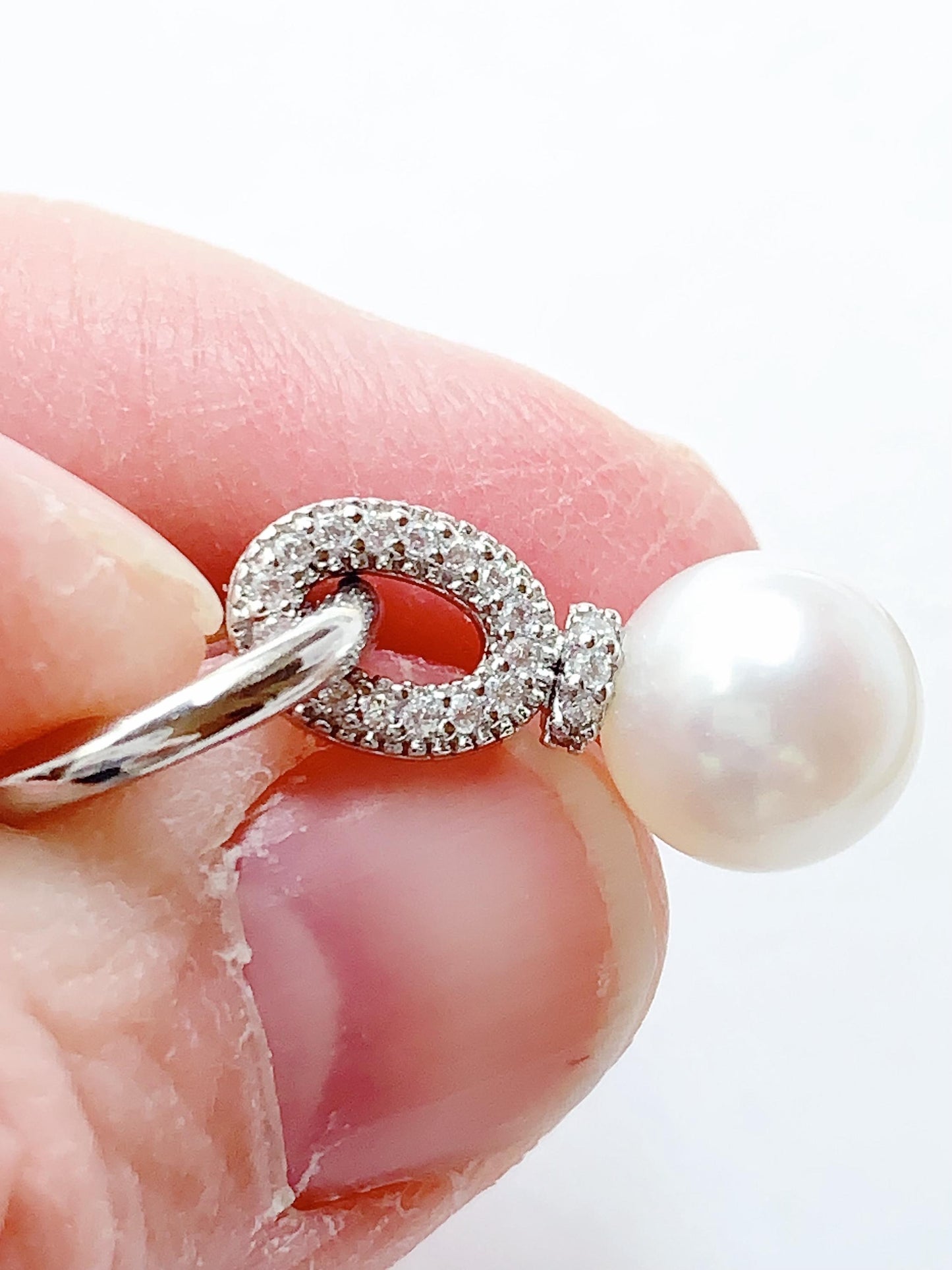 8.5mm Freshwater Pearl Earrings: Sterling Silver, Zircon Accent