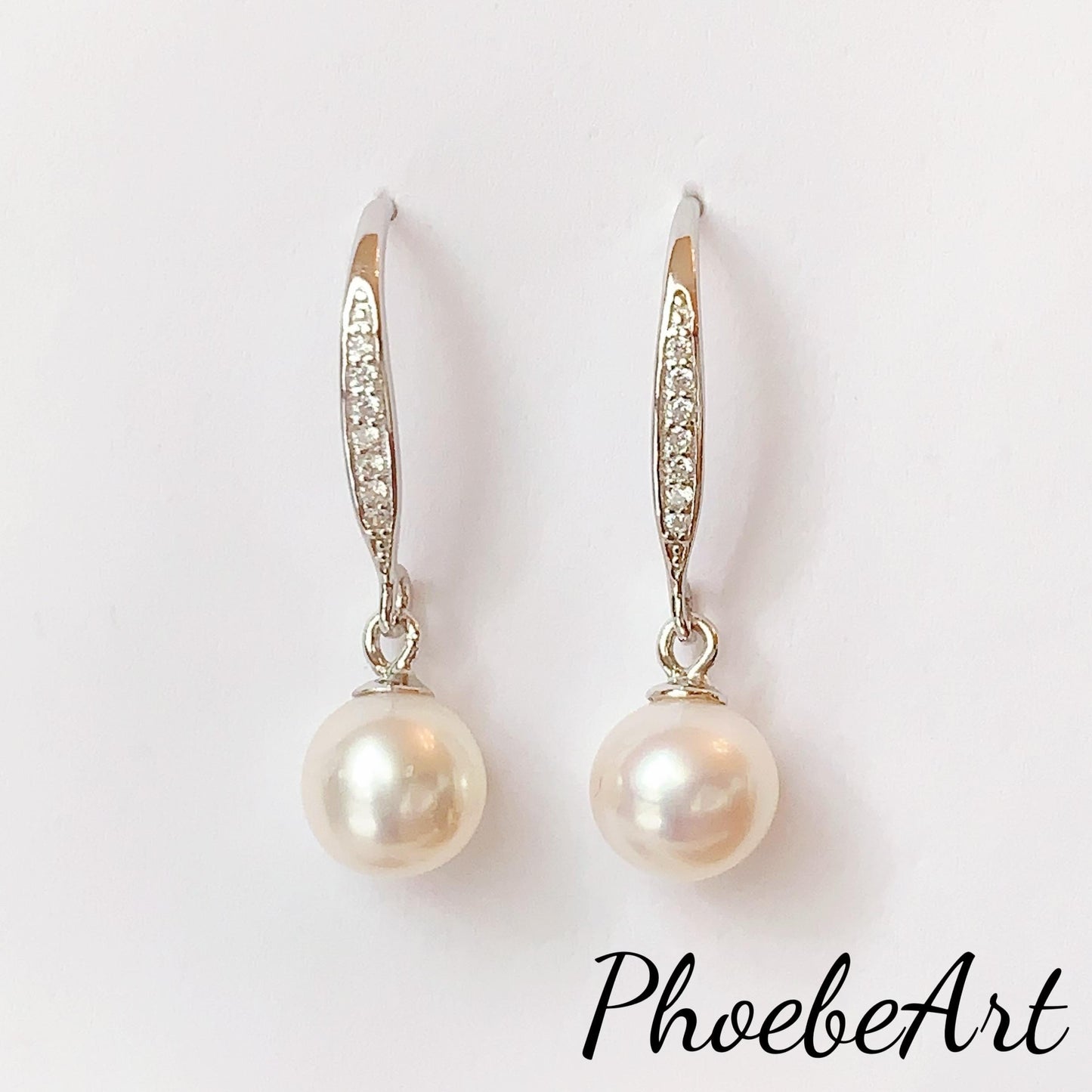 Freshwater Pearl Drop Earrings: Sterling Silver, Zircon Accent