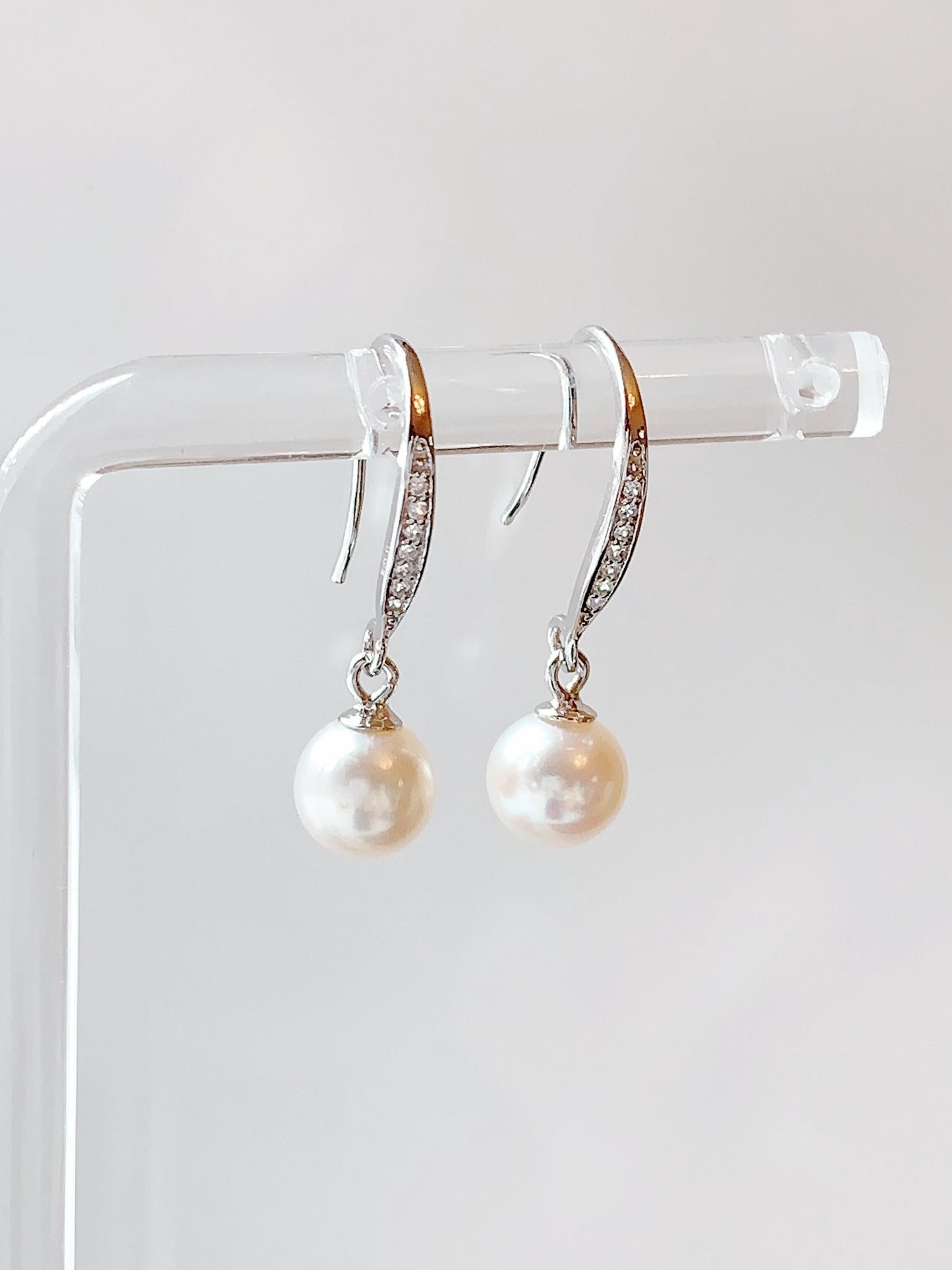 Freshwater Pearl Drop Earrings: Sterling Silver, Zircon Accent