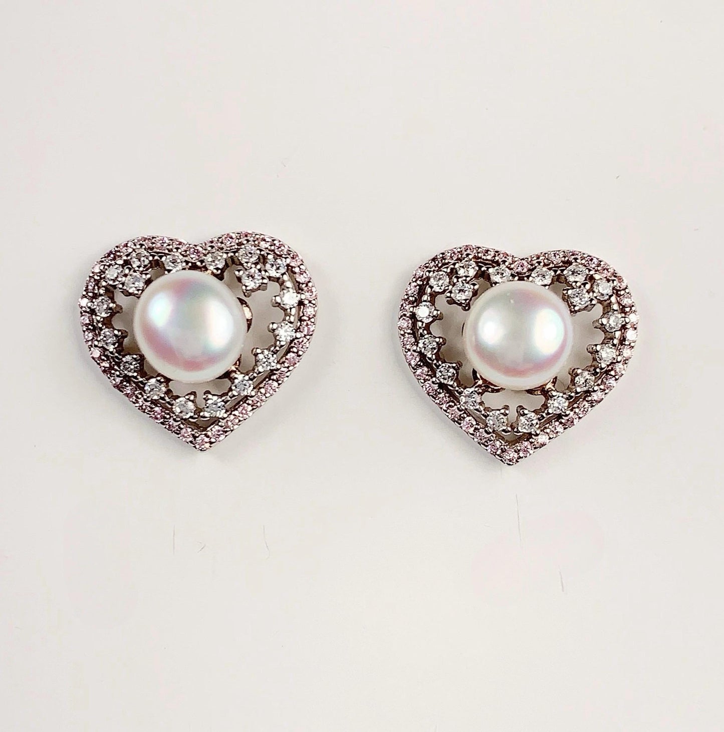 Heart Pearl Earrings: 18k Gold Plated Sterling Silver Studs
