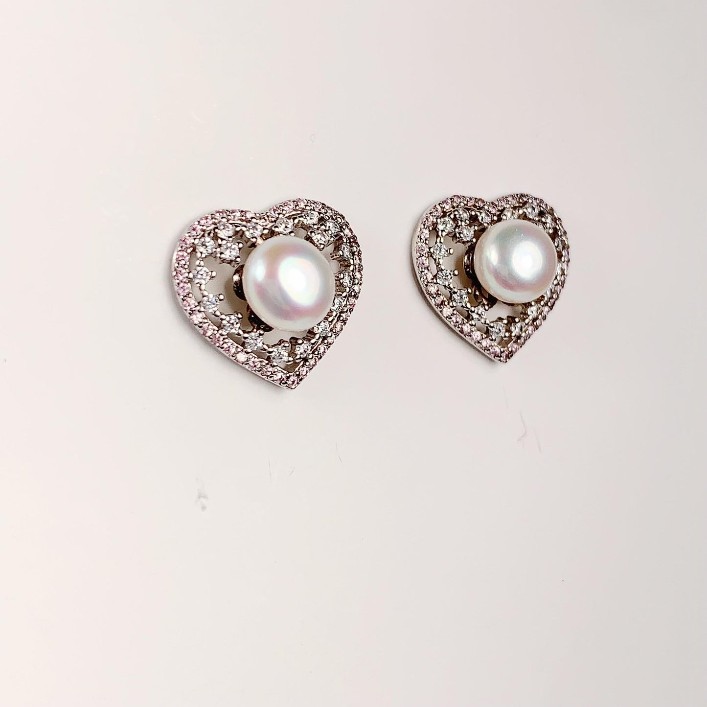Heart Pearl Earrings: 18k Gold Plated Sterling Silver Studs