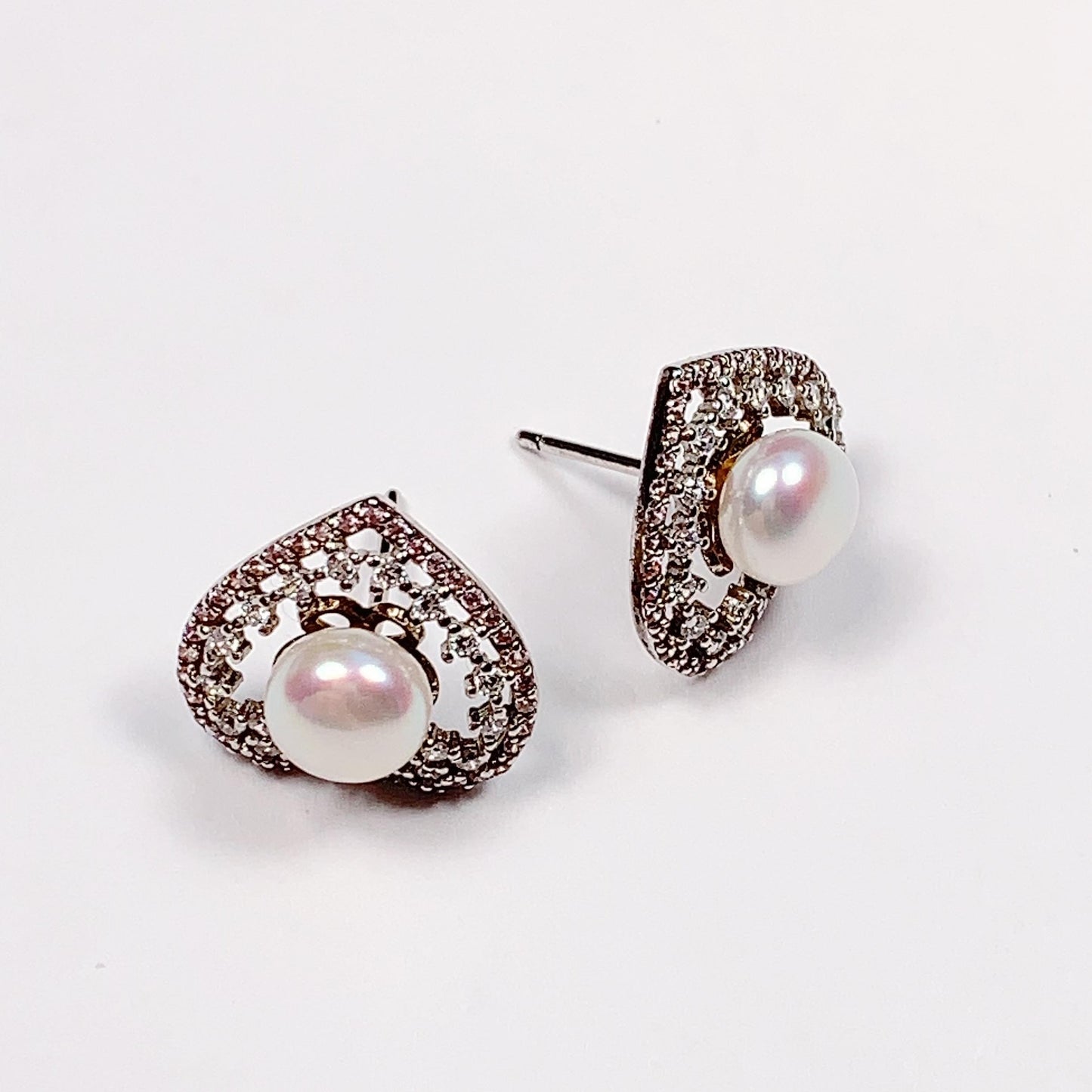 Heart Pearl Earrings: 18k Gold Plated Sterling Silver Studs