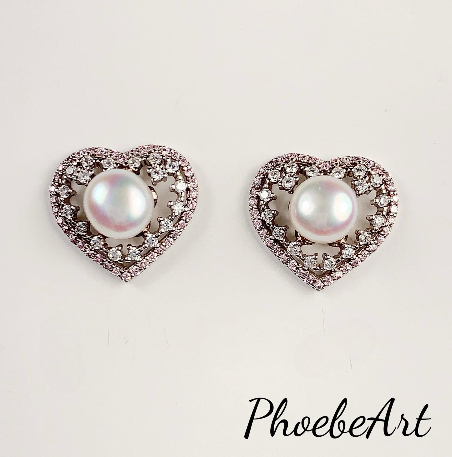 Heart Pearl Earrings: 18k Gold Plated Sterling Silver Studs