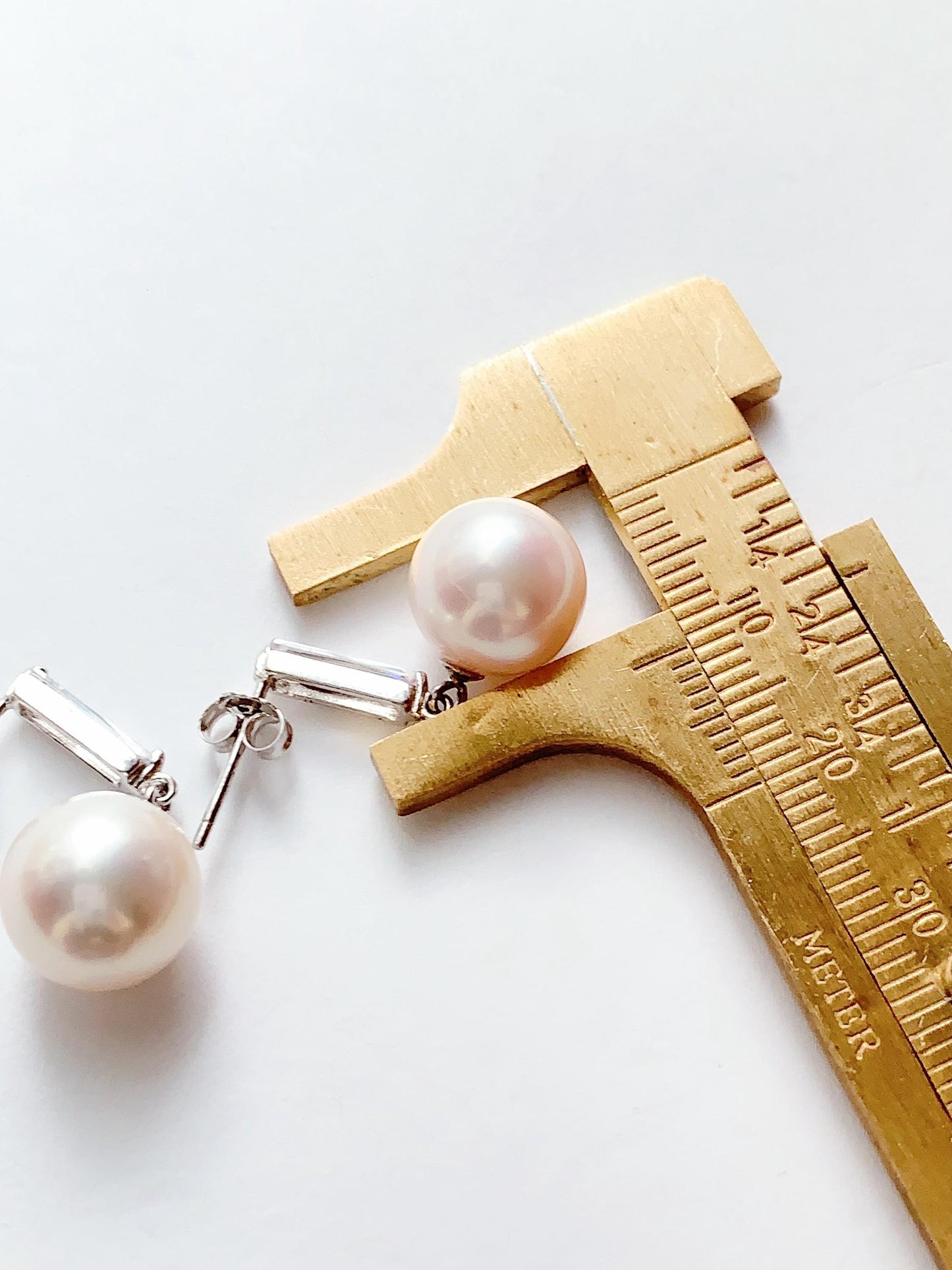 11mm Light Pink Pearl Earrings: Sterling Silver, 18k White Gold