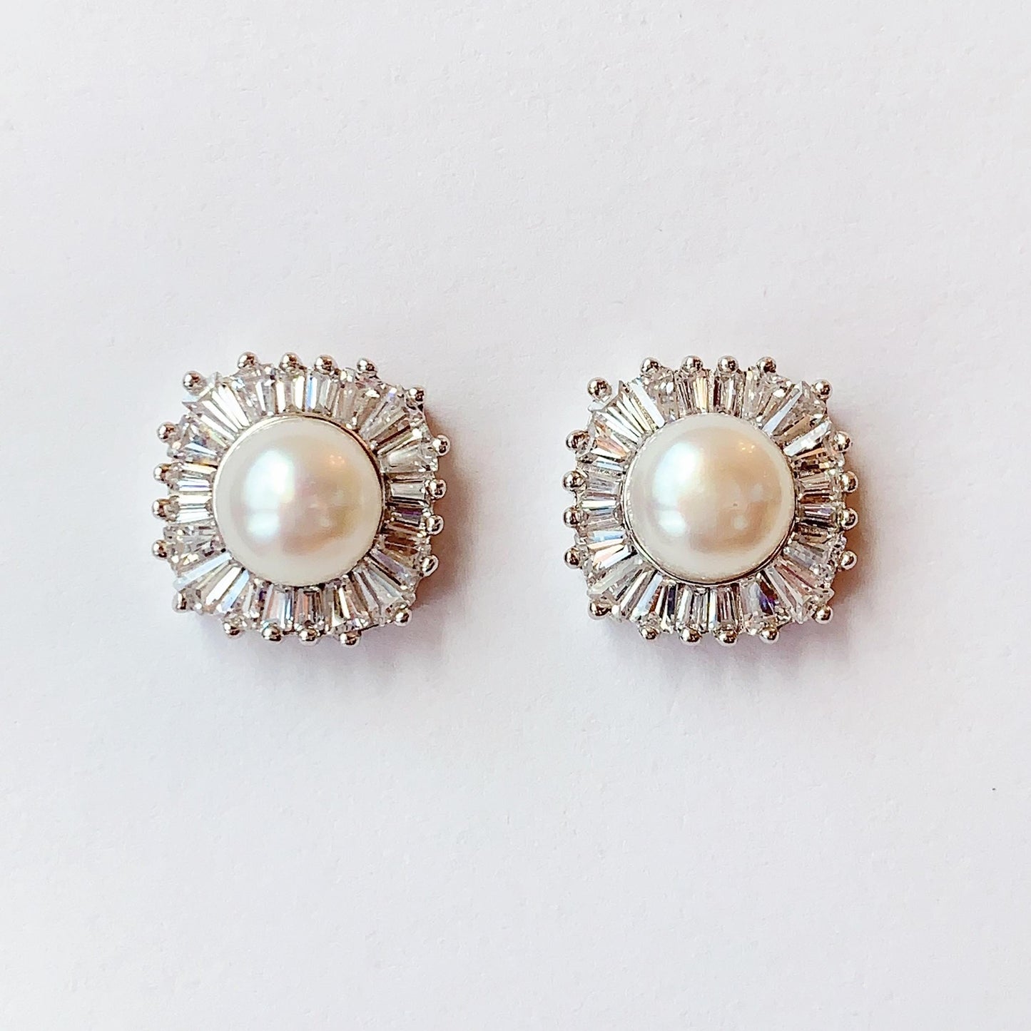 Freshwater Pearl Earrings: 18K White Gold Plated Sterling Silver Studs
