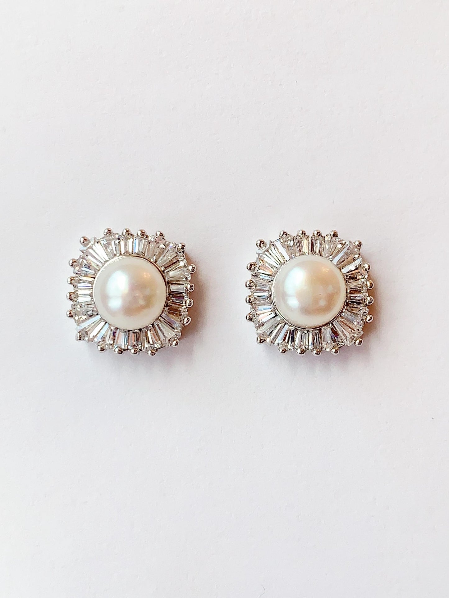 Freshwater Pearl Earrings: 18K White Gold Plated Sterling Silver Studs