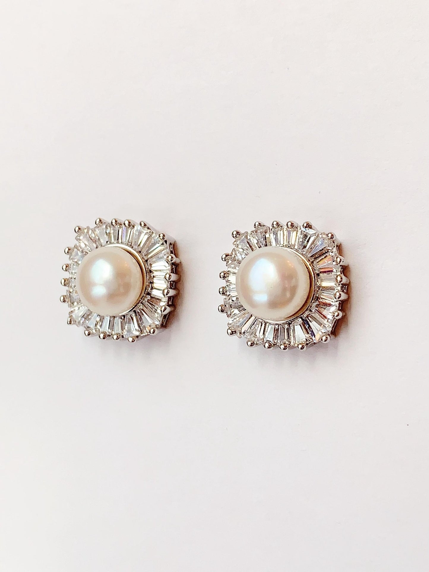 Freshwater Pearl Earrings: 18K White Gold Plated Sterling Silver Studs