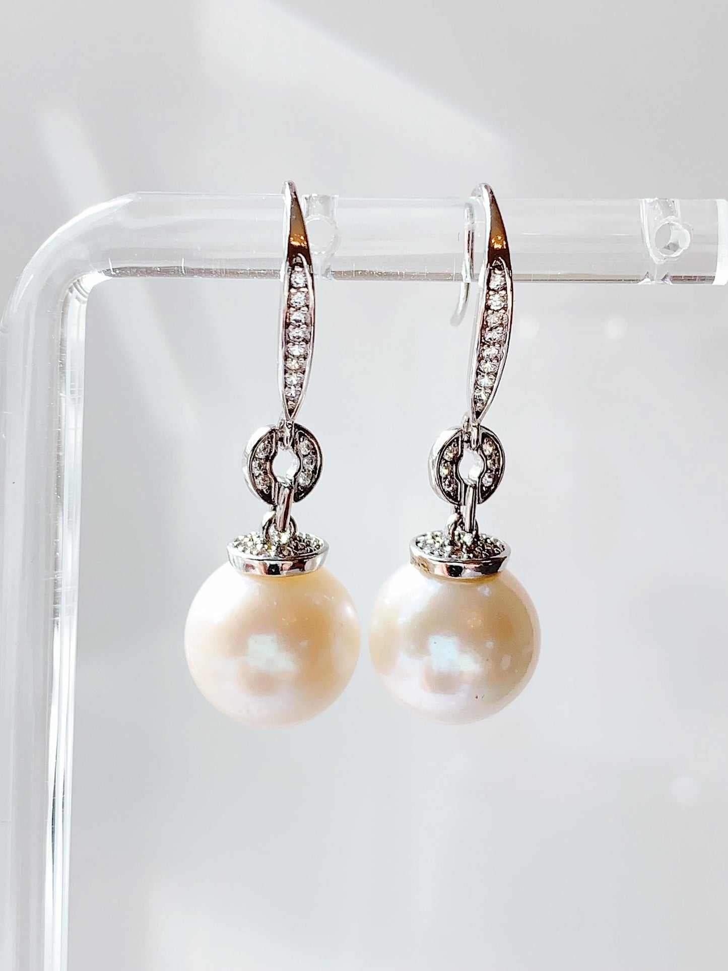 11mm Freshwater Pearl Earrings: Sterling Silver, White Gold Plated