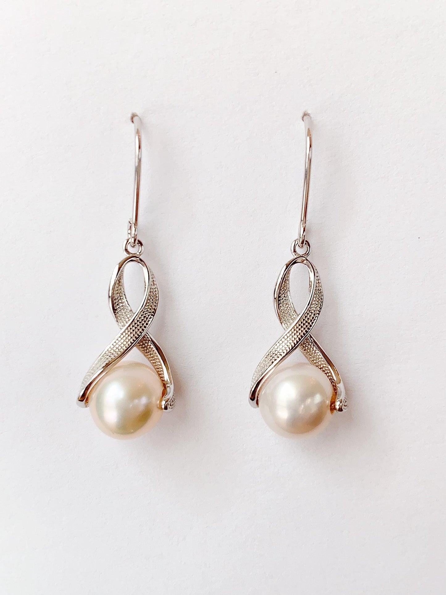 11mm Pink Pearl Earrings: Sterling Silver, June Birthstone