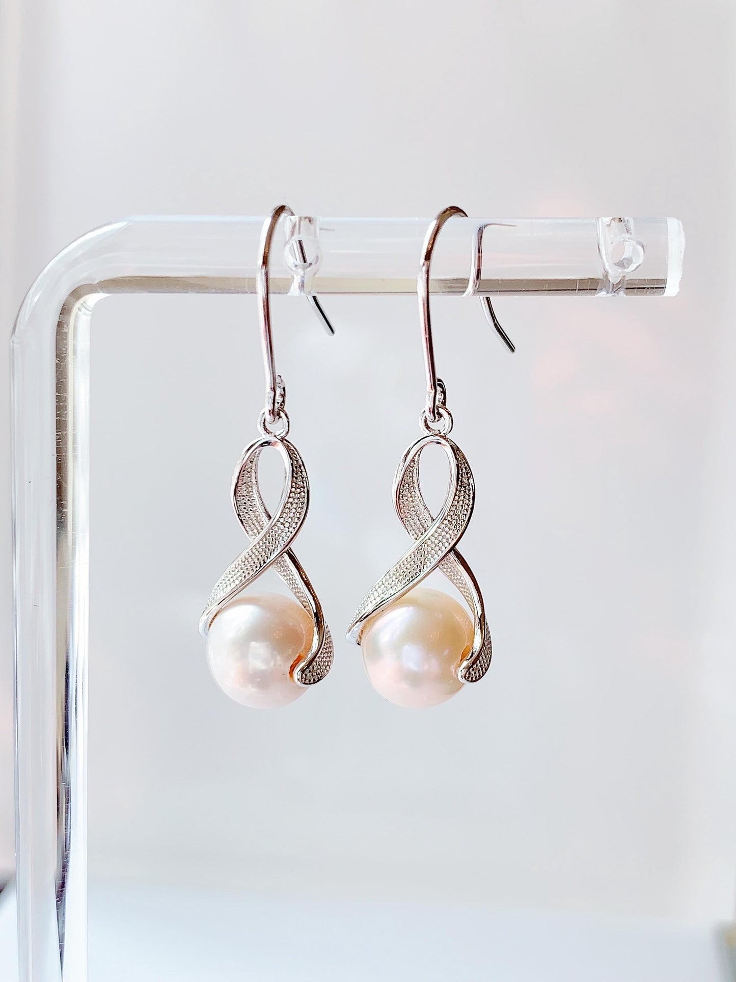 11mm Pink Pearl Earrings: Sterling Silver, June Birthstone