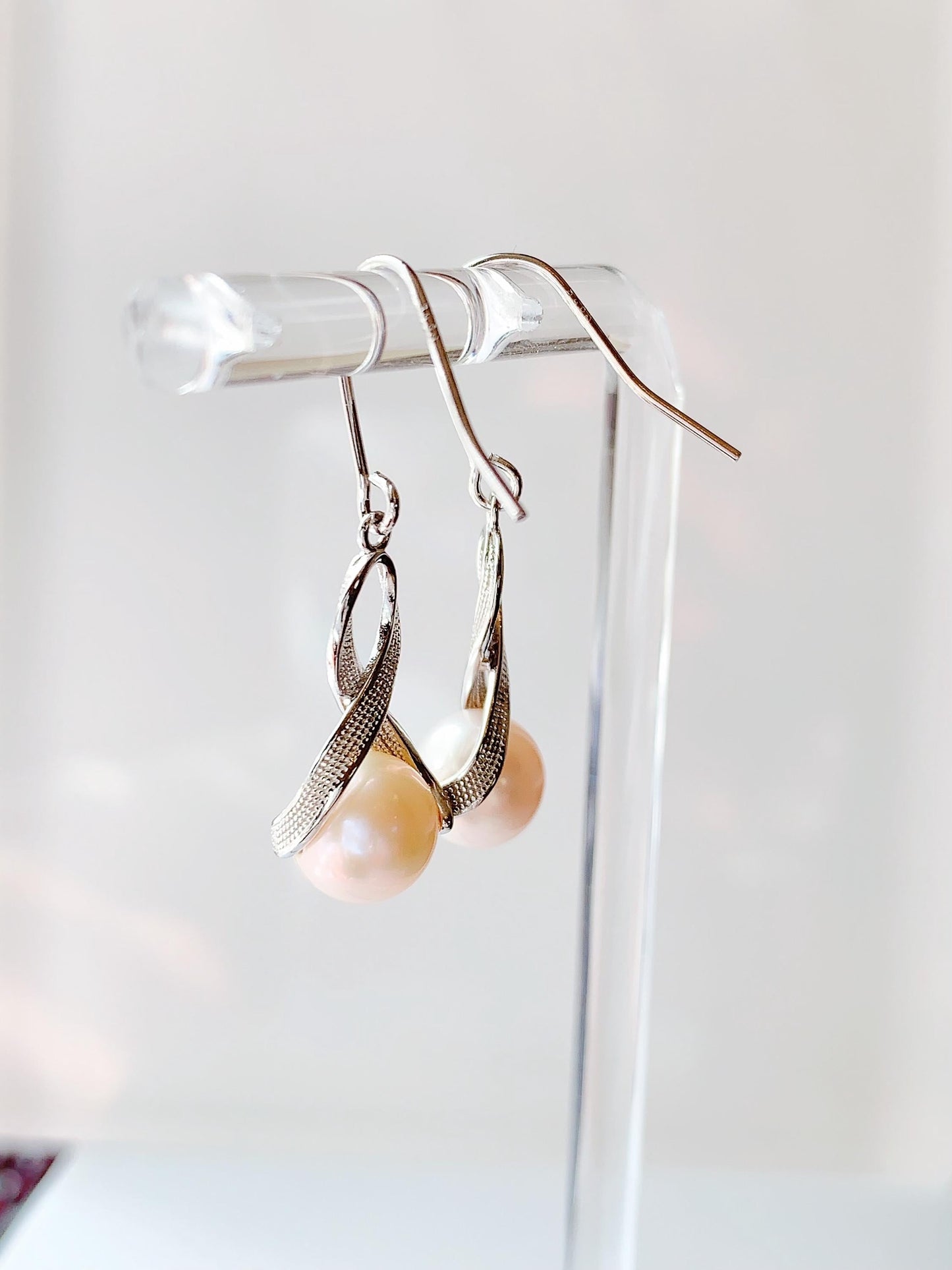 11mm Pink Pearl Earrings: Sterling Silver, June Birthstone