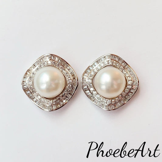 8mm High Quality Natural Freshwater pearls 18k White Gold Plated S 925 Sterling Silver Earrings ear stud