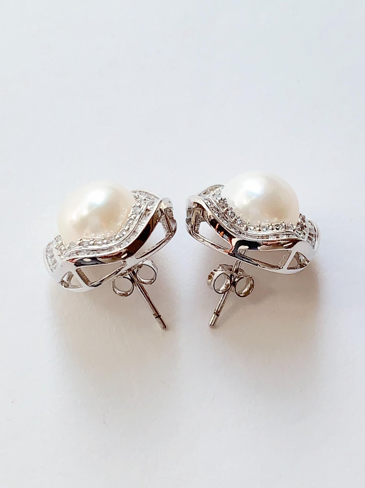 8mm High Quality Natural Freshwater pearls 18k White Gold Plated S 925 Sterling Silver Earrings ear stud