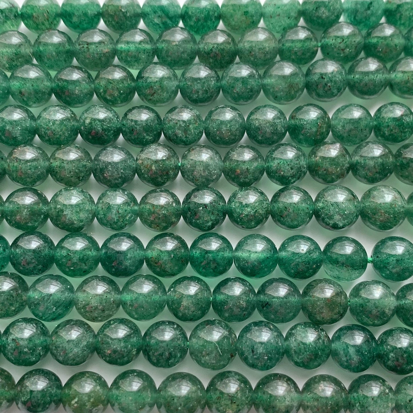 Natural Deep Green Strawberry Quartz Beads: 8mm Gemstone Strand