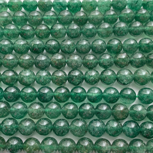 Natural Deep Green Strawberry Quartz Beads: 8mm Gemstone Strand