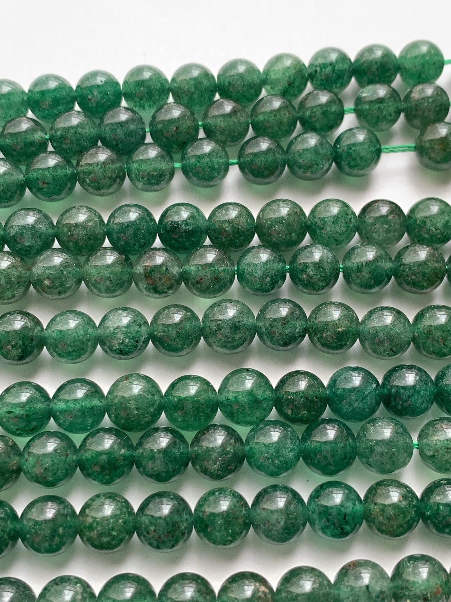 Natural Deep Green Strawberry Quartz Beads: 8mm Gemstone Strand