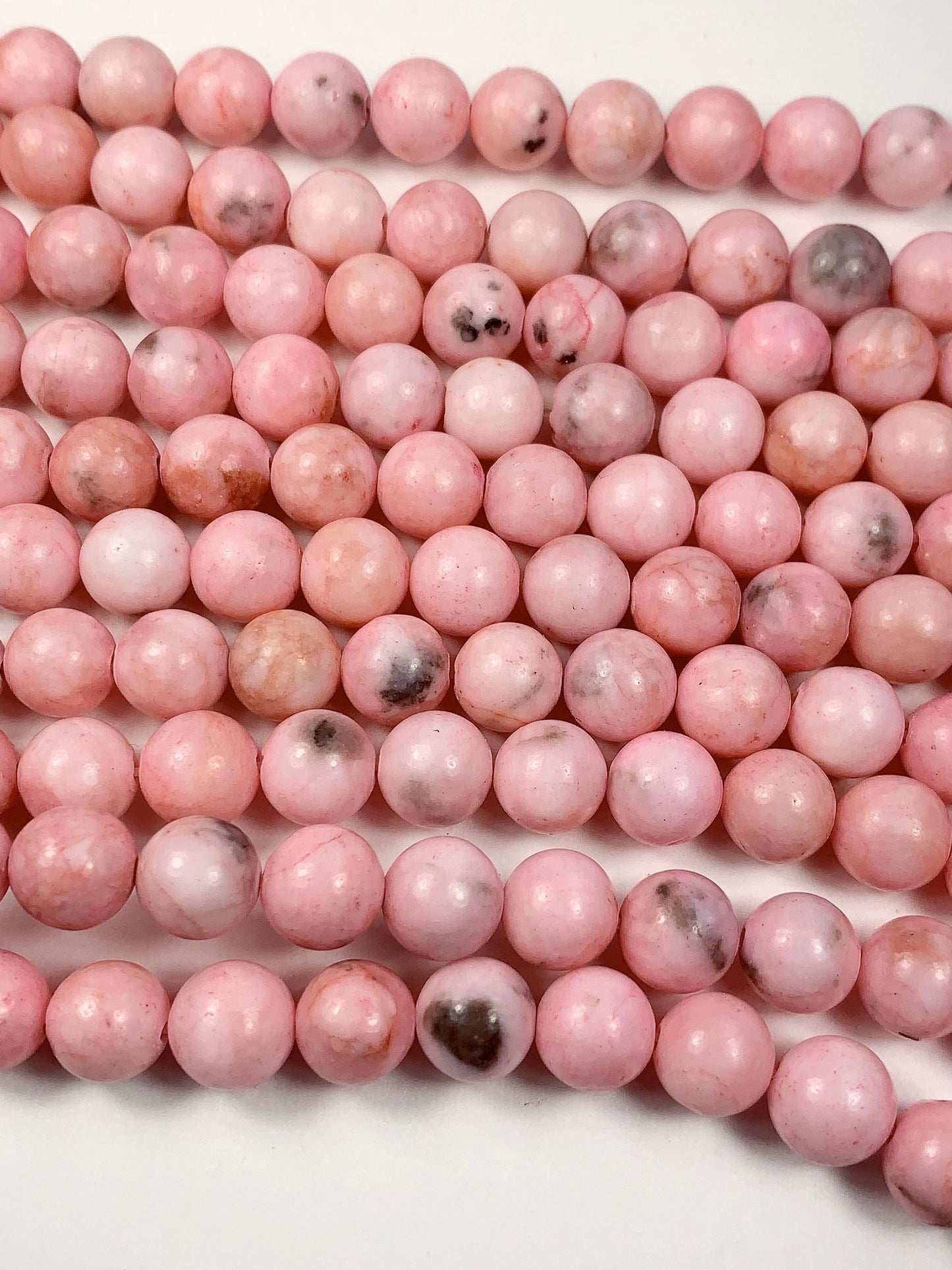 Pink Zebra Jasper Beads: 8mm Smooth Round Gemstone Strand