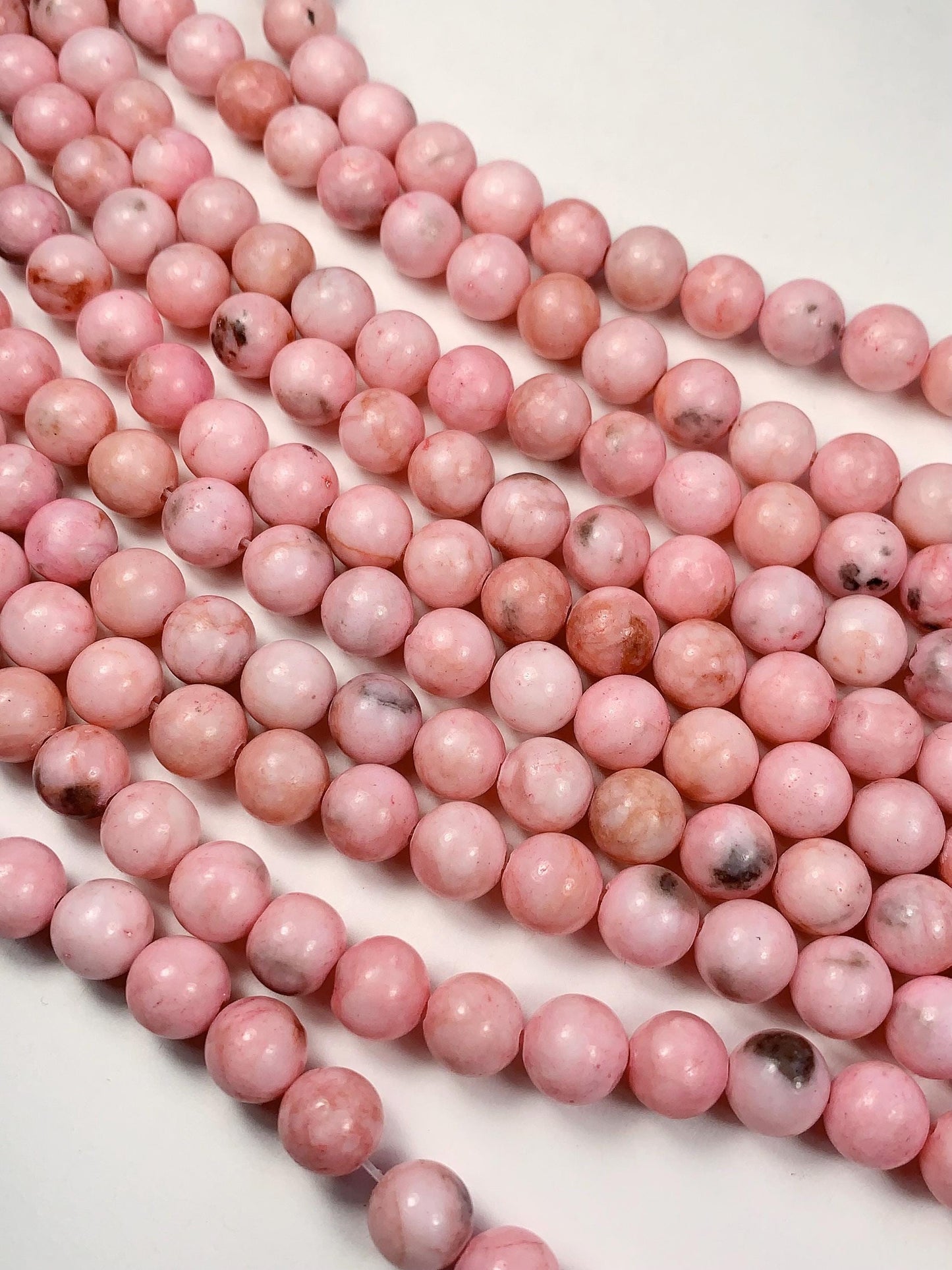 Pink Zebra Jasper Beads: 8mm Smooth Round Gemstone Strand